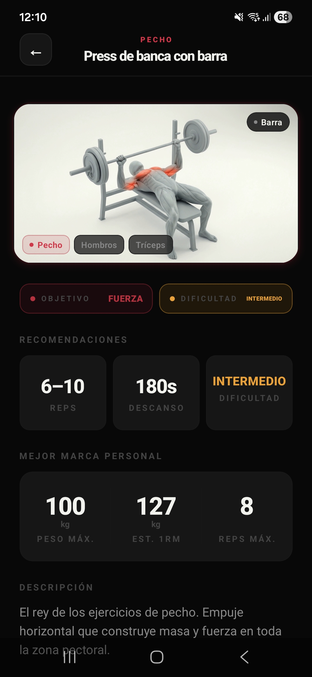 Modelo 3D anatómico de Press de banca en Venaltri