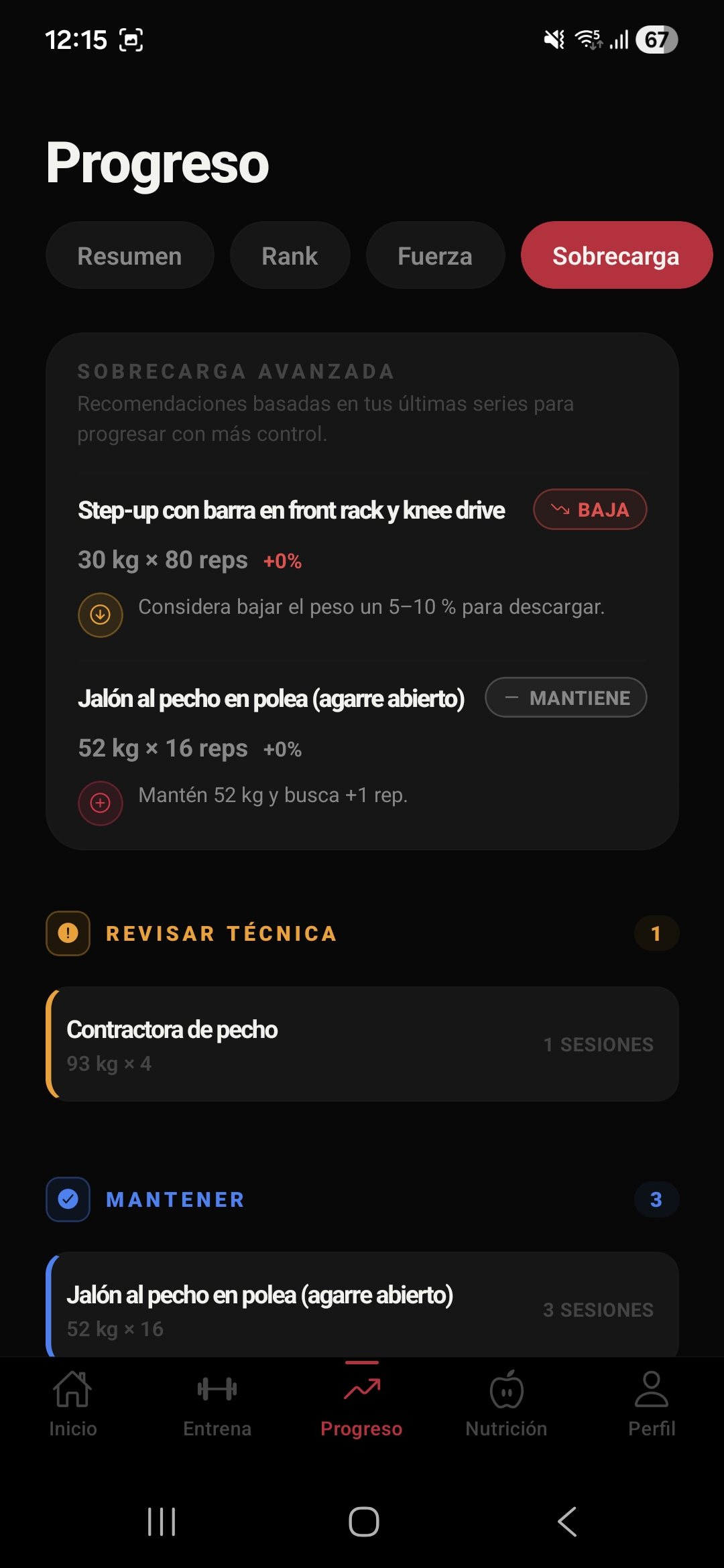 Sobrecarga avanzada con recomendaciones IA